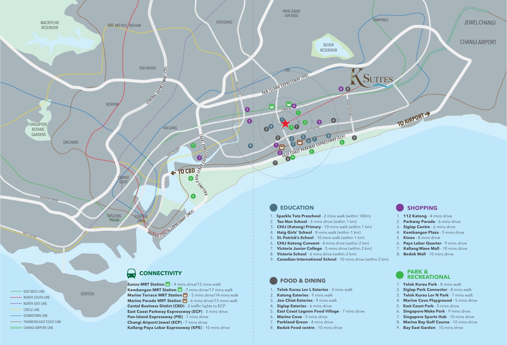 K Suites location map and travel times
