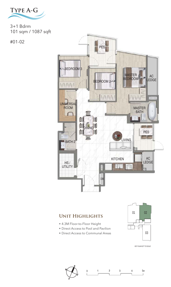 3-Bedroom + Universal Room · Type A-G (ground floor)